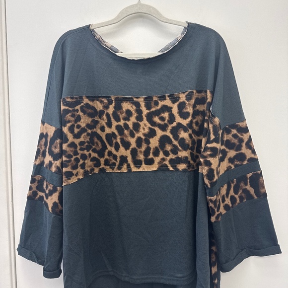 Umgee Tops - 13. Umgee oversized Medium Leopard Print Women's Sweatshirt - Black and Brown